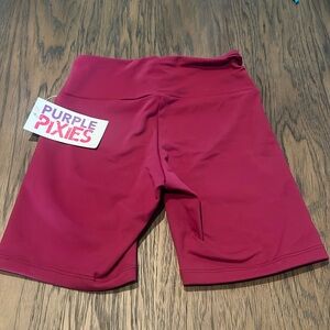 Purple Pixies Bordeaux Red Pivot Biker Shorts, CL